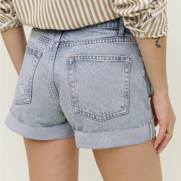 Reformation Charlie Cuffed High Rise Jean Shorts in Sloane - Picture 2 of 5